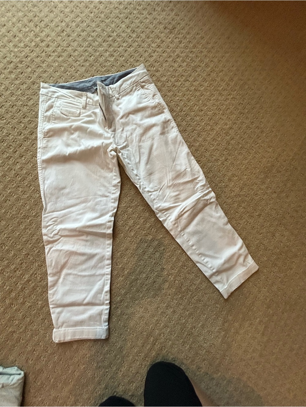 Banana Republic White Stretch Pants with Blue Stripe Trim